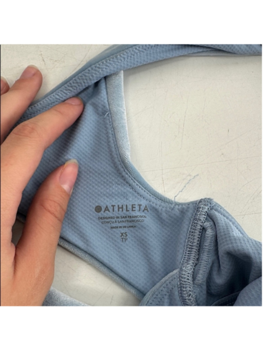 Athleta Velvet Cut Out Crop light blue workout gym lounge wear sz xs - Picture 5 of 12